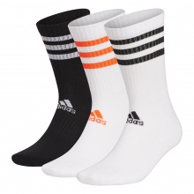 adidas Sportsocken Crew Cushion 3-Stripes (durchgehend gepolstert) schwarz/weiss/rot - 3 Paar